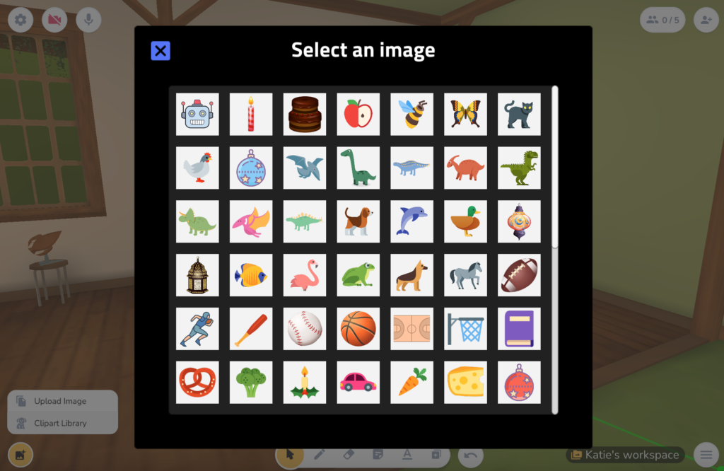 Add clipart or your own images using the image tool (bottom left button)